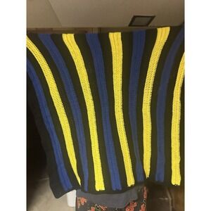 handmade crochet afghan lap throw blanket Small Kids Size Lap Black/blue/yellow
